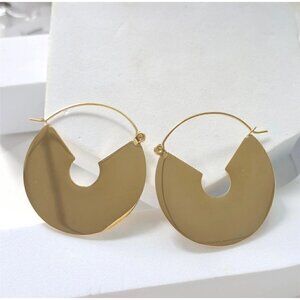 NWT Chunky 14K Gold Plated Circular Disc Hoop Earrings For Women
